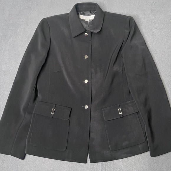 Tahari Jacket Womens 8 Petite Black‎ Long Sleeve Overshirt Shacket Arthur Levine - Picture 1 of 11